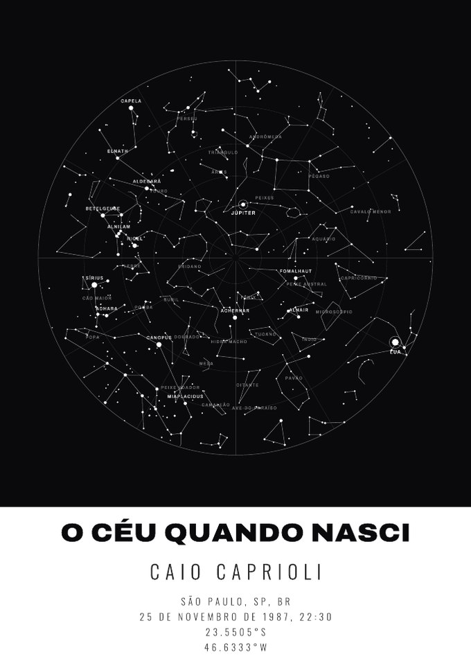 Exemplo do pôster: mapa do céu circular sobre fundo claro